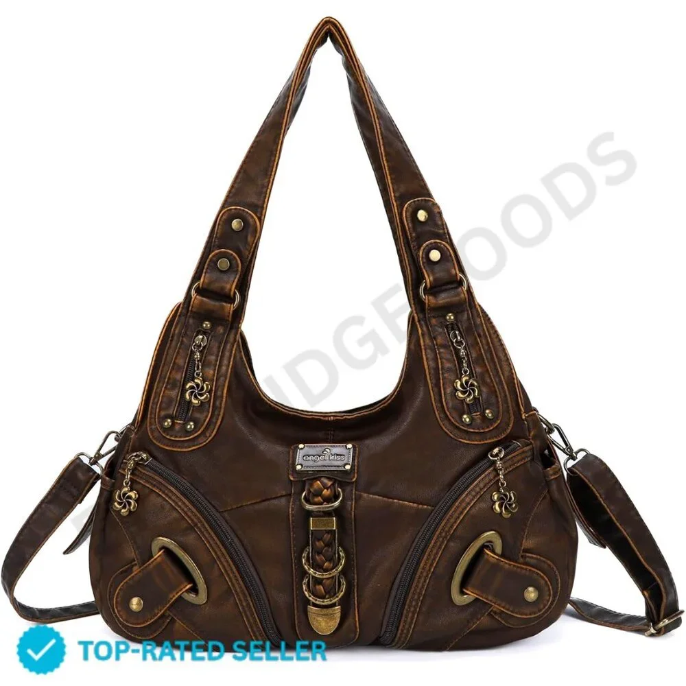 Brand New Angelkiss Hobo Bag Brown Distressed Gold Accents